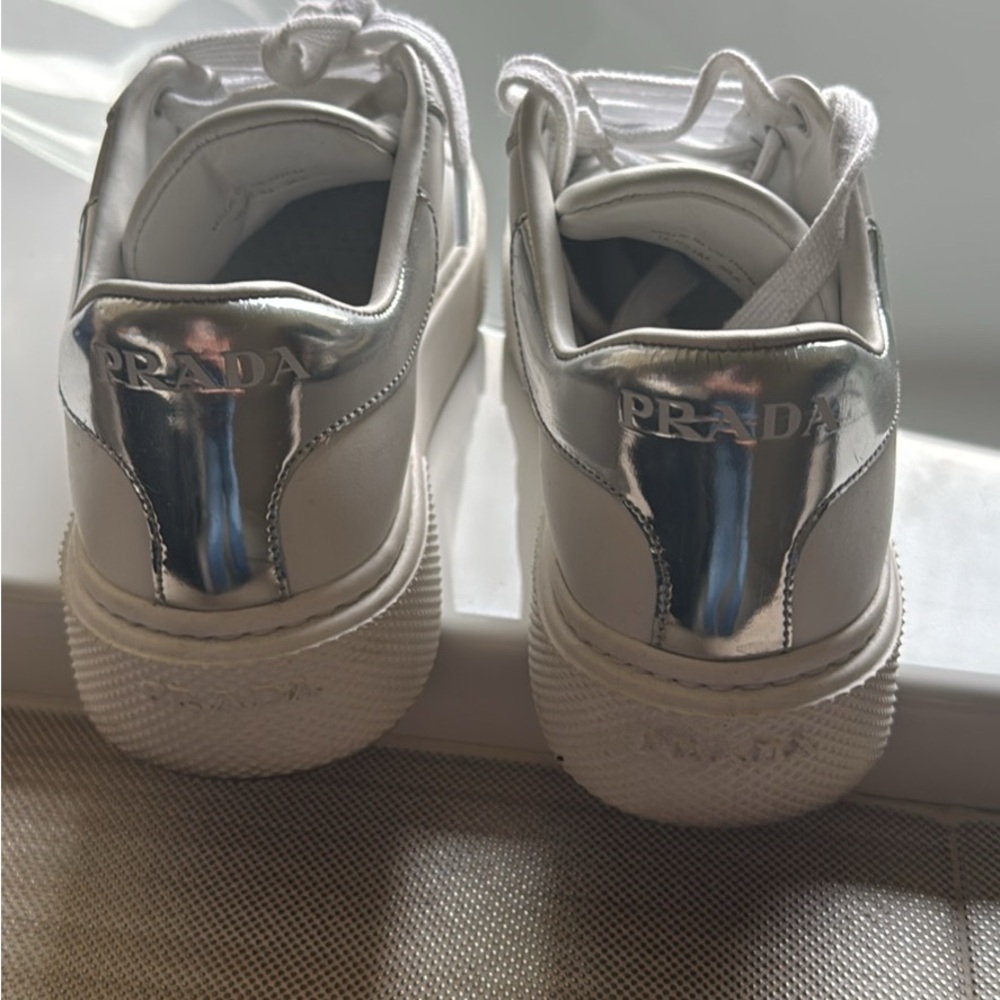 Prada Classic White Lace-Up Sneakers - Picture 4 of 7